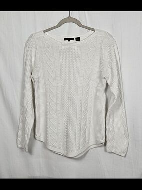 JEANNE PIERRE Cream Textured Knit Crew Sweater